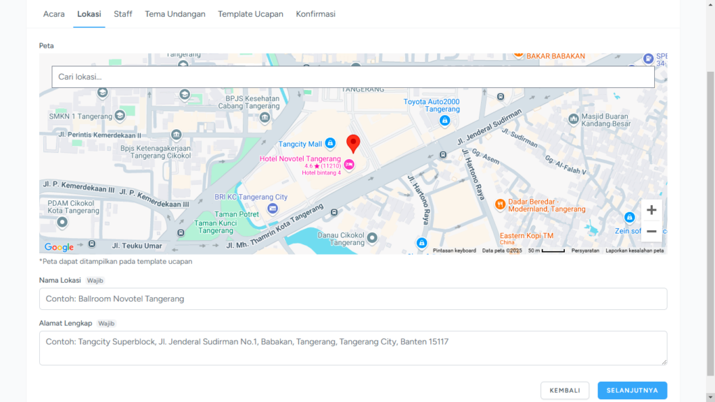 Lokasi Acara Buku Tamu Digital