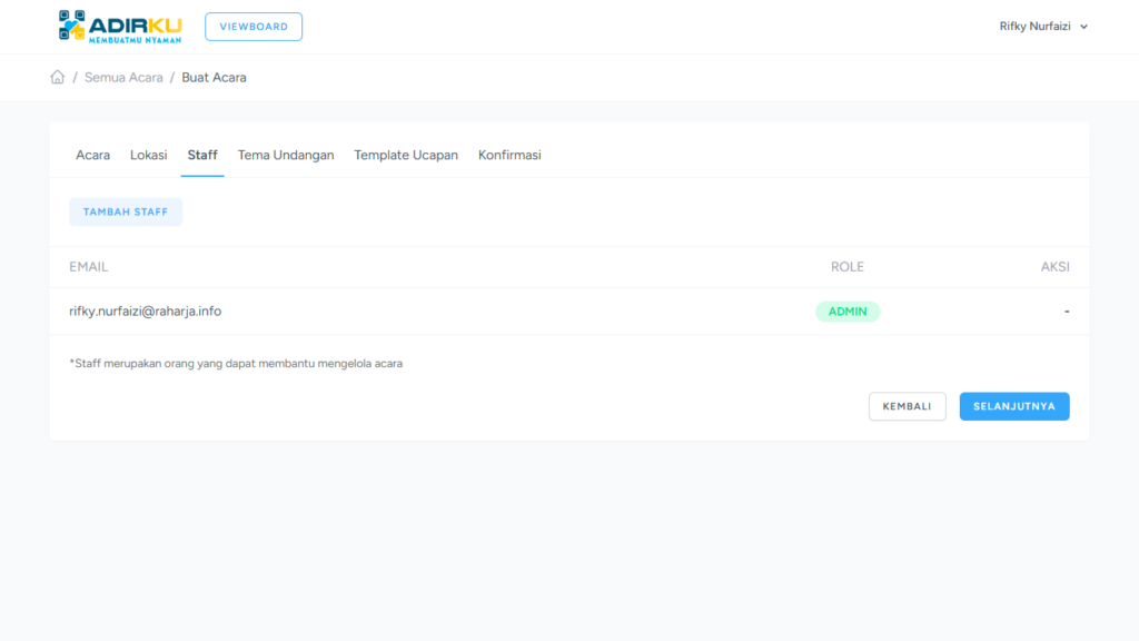 Pengaturan Staff untuk Acara pada Buku Tamu Digital