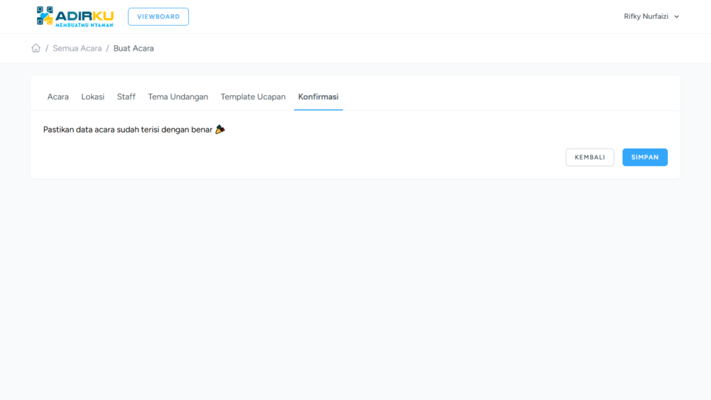 Konfirmasi Data Acara pada Buku Tamu Digital